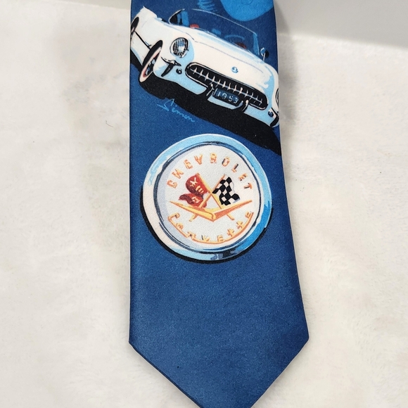 Ralph Marlin 1993 Vintage 53 Blue Chevy Corvette Car Polyster Tie - Picture 3 of 8